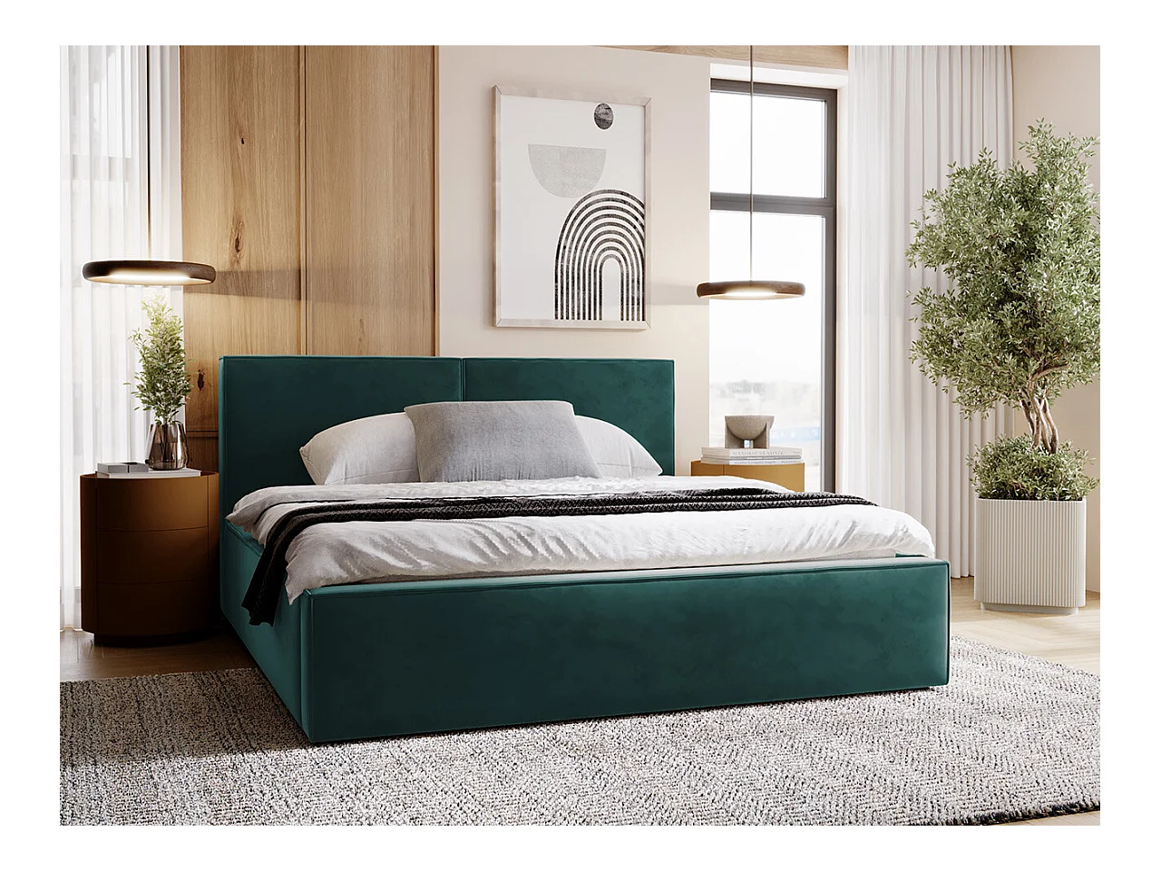 Cama TrendyNest 117, Casal, Verde, Tecido, Estrados de cama