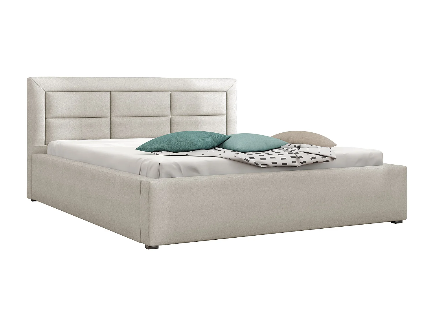 Lit Pomona 103, Double, Gris, 140x200, Tissu, Disponible, 160x223x93cm