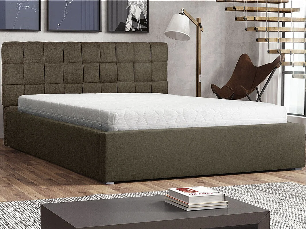 Lit Pomona 106, Double, Marron, 160x200, Tissu, Disponible, 180x223x93cm