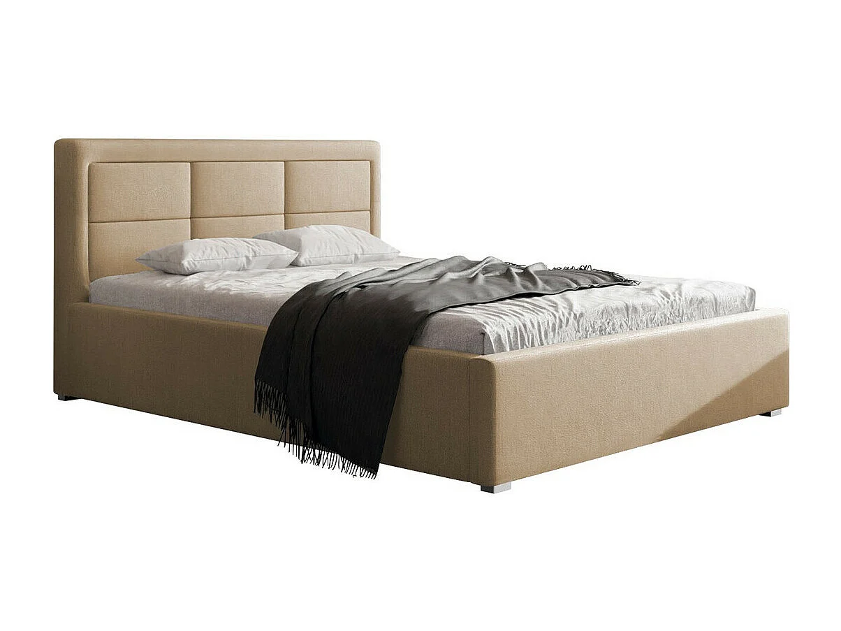 Lit Pomona 102, Double, Brun clair, 160x200, Tissu, Disponible, 180x223x93cm