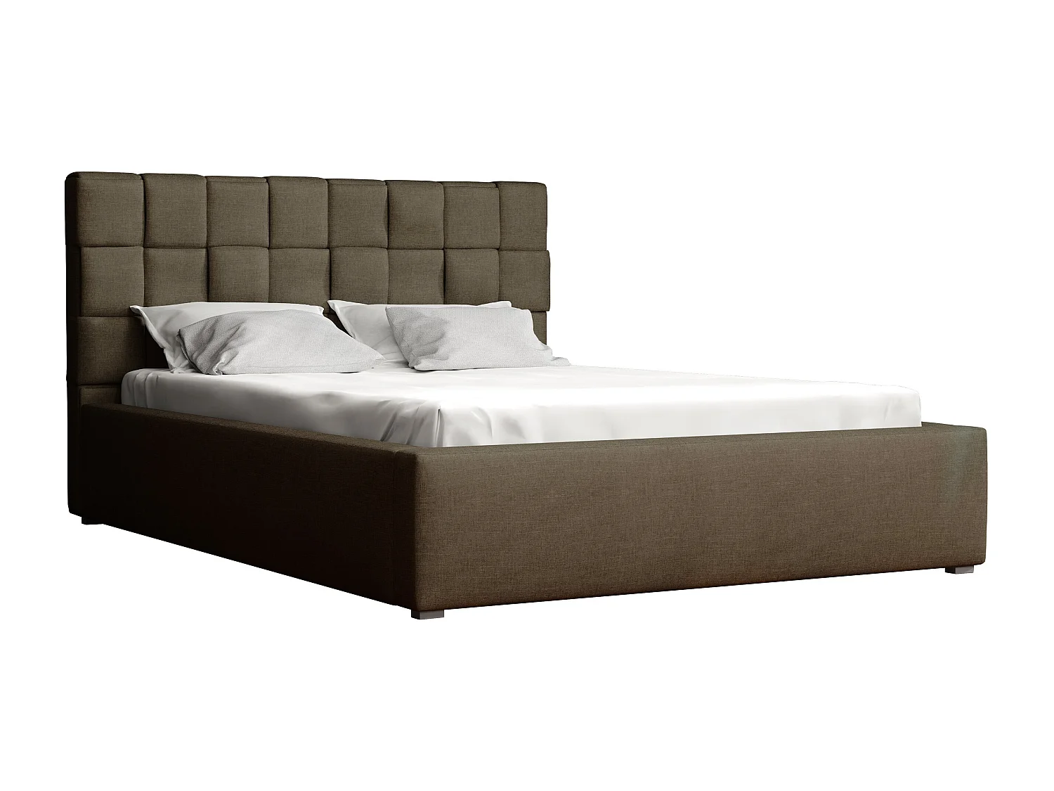 Lit Pomona 107, Double, Marron, 160x200, Tissu, Disponible, 180x223x93cm