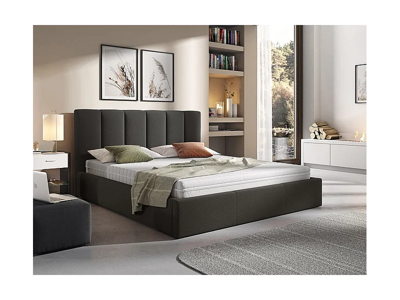 Lit ComfiDream 127, Double, Gris, 180x200, Tapisserie, Sommier à lattes, 190x213x106cm