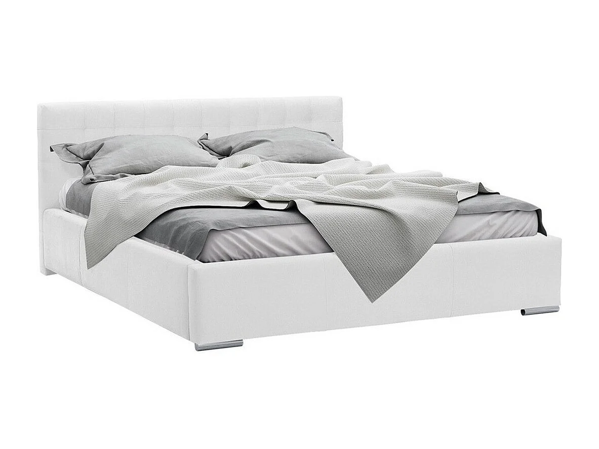 Lit Baltimore 106, Double, Blanc, 140x200, Faux cuir, Disponible, 158x222x92cm