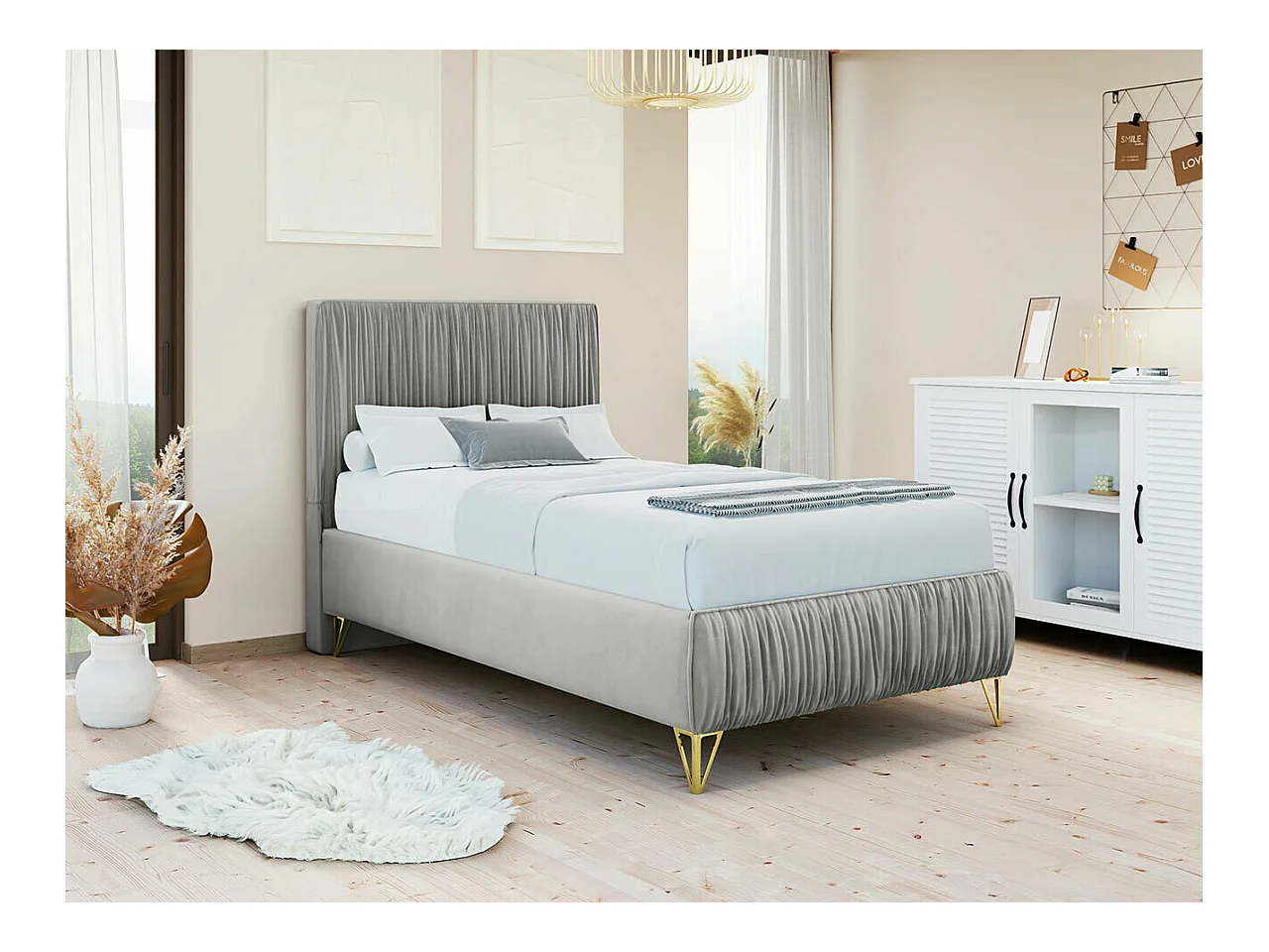 Letto Logan 112, Singolo, Grigio, 80x200, Arazzo, Con, 80x209x120cm