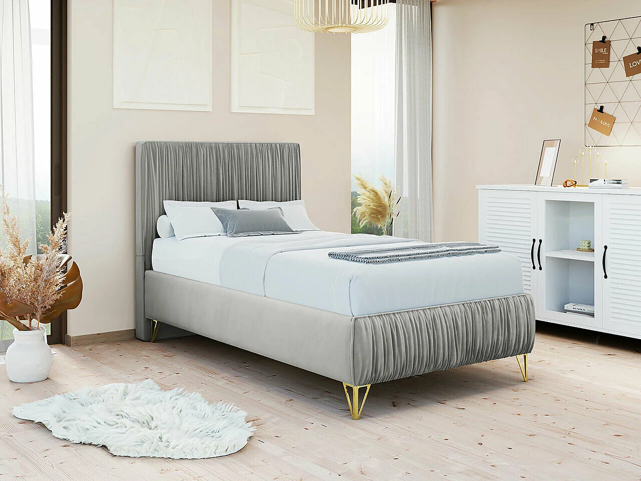 Letto continentale Logan 112, Singolo, Grigio, 80x200, Arazzo, Con, 80x209x120cm