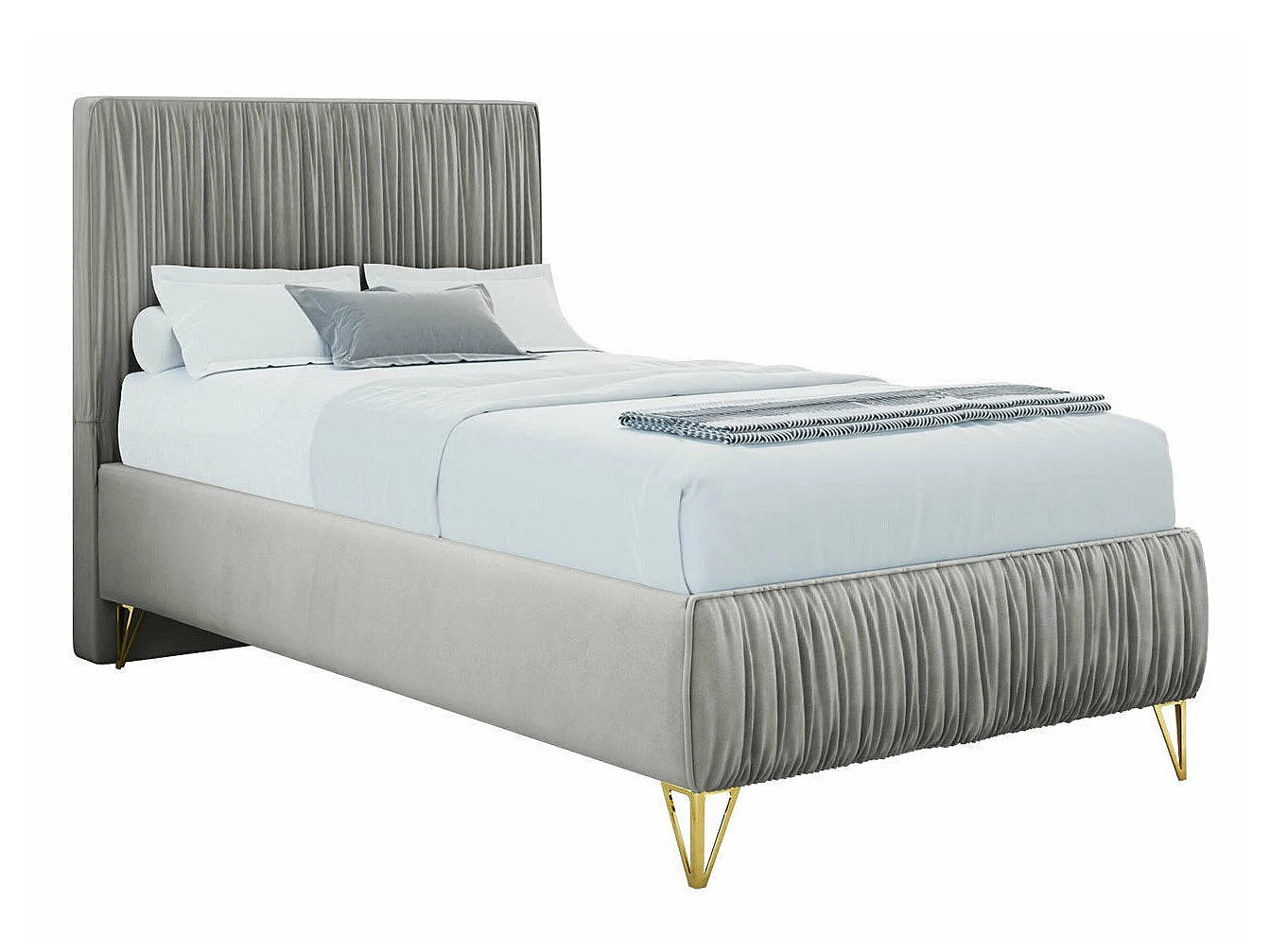 Cama Logan 112, Individuales, Gris claro, Tapiz, Somieres, 8x21x12cm