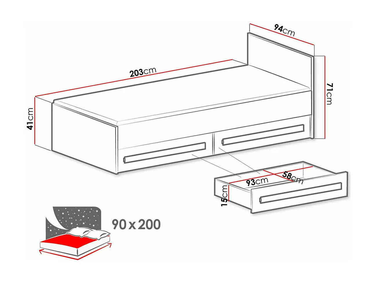 Cama Merevari 102, Solteiro, Branco, Placa de aglomerado laminado