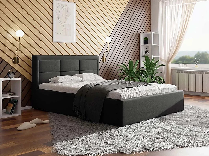 Cama Pomona 103, Doble, Gris, 160x200, Tapiz, Somieres, 180x223x93cm