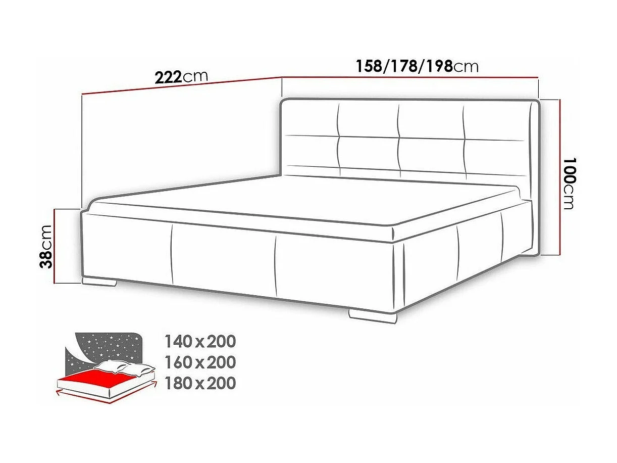 Lit Baltimore 108, Double, Blanc, 160x200, Faux cuir, Sommier à lattes, 178x222x100cm