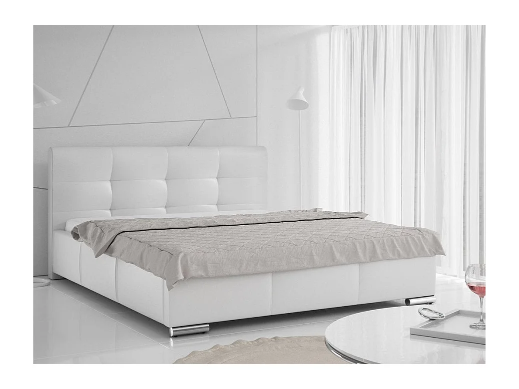 Cama Baltimore 108, Doble, Blanco, 160x200, Cuero ecológico, Somieres, 178x222x100cm