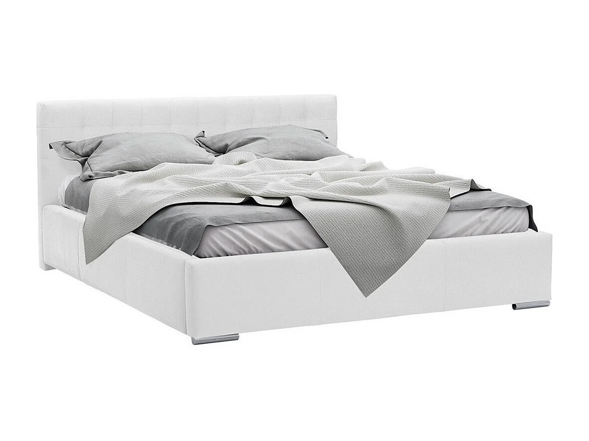 Lit Baltimore 106, Double, Blanc, 180x200, Faux cuir, Sommier à lattes, 198x222x92cm