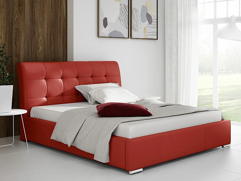 Cama Baltimore 107, Casal, Vermelho, Eco couro, Estrados de cama