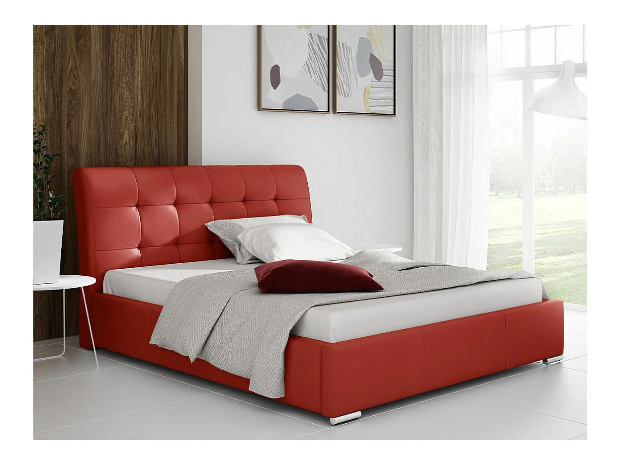 Cama Baltimore 107, Doble, Rojo, 180x200, Cuero ecológico, Somieres, 200x227x103cm