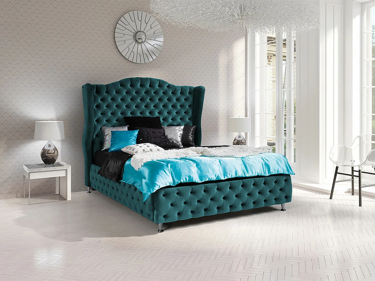 Lit Florence 102, Double, Turquoise, 180x200, Tapisserie, 207x222x162cm