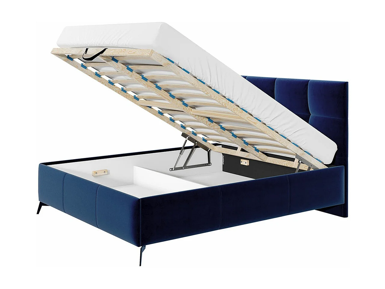 Lit ComfiDream 172, Double, Bleu, 160x200, Tapisserie, Sommier à lattes, 169x216x106cm