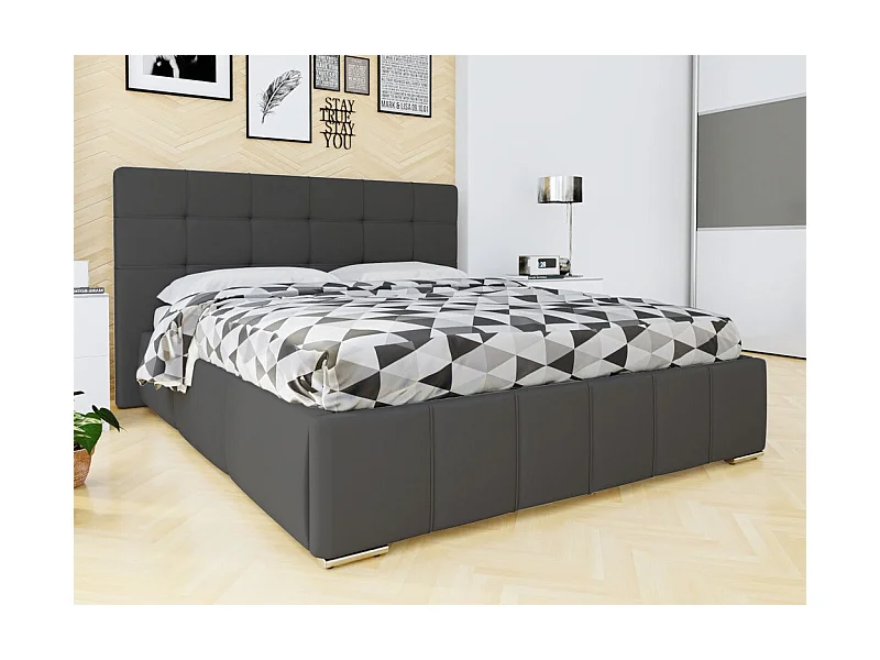 Cama Florence 101, Casal, Cinzento, Eco couro, Estrados de cama