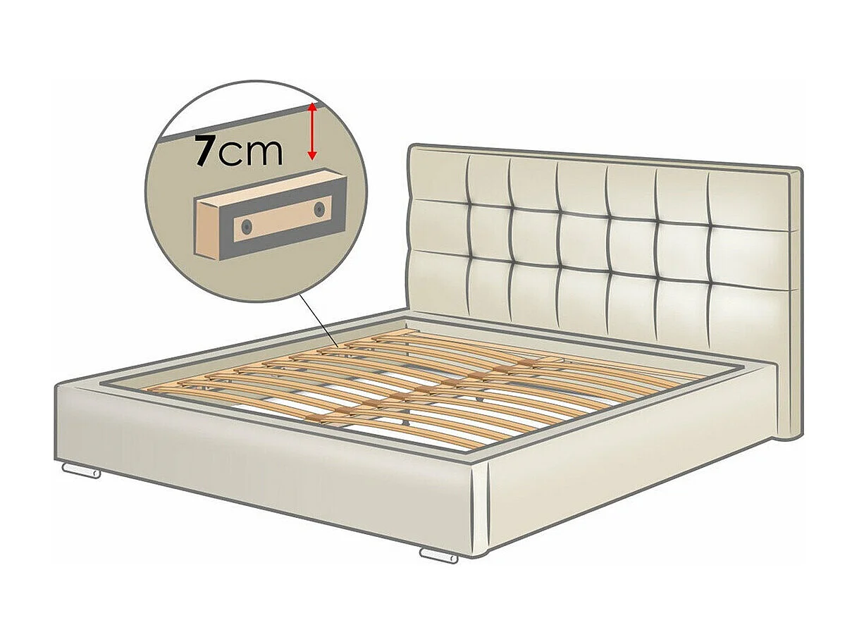 Cama Florence 101, Casal, Cinzento, Couro Ecológico, Estrados de cama