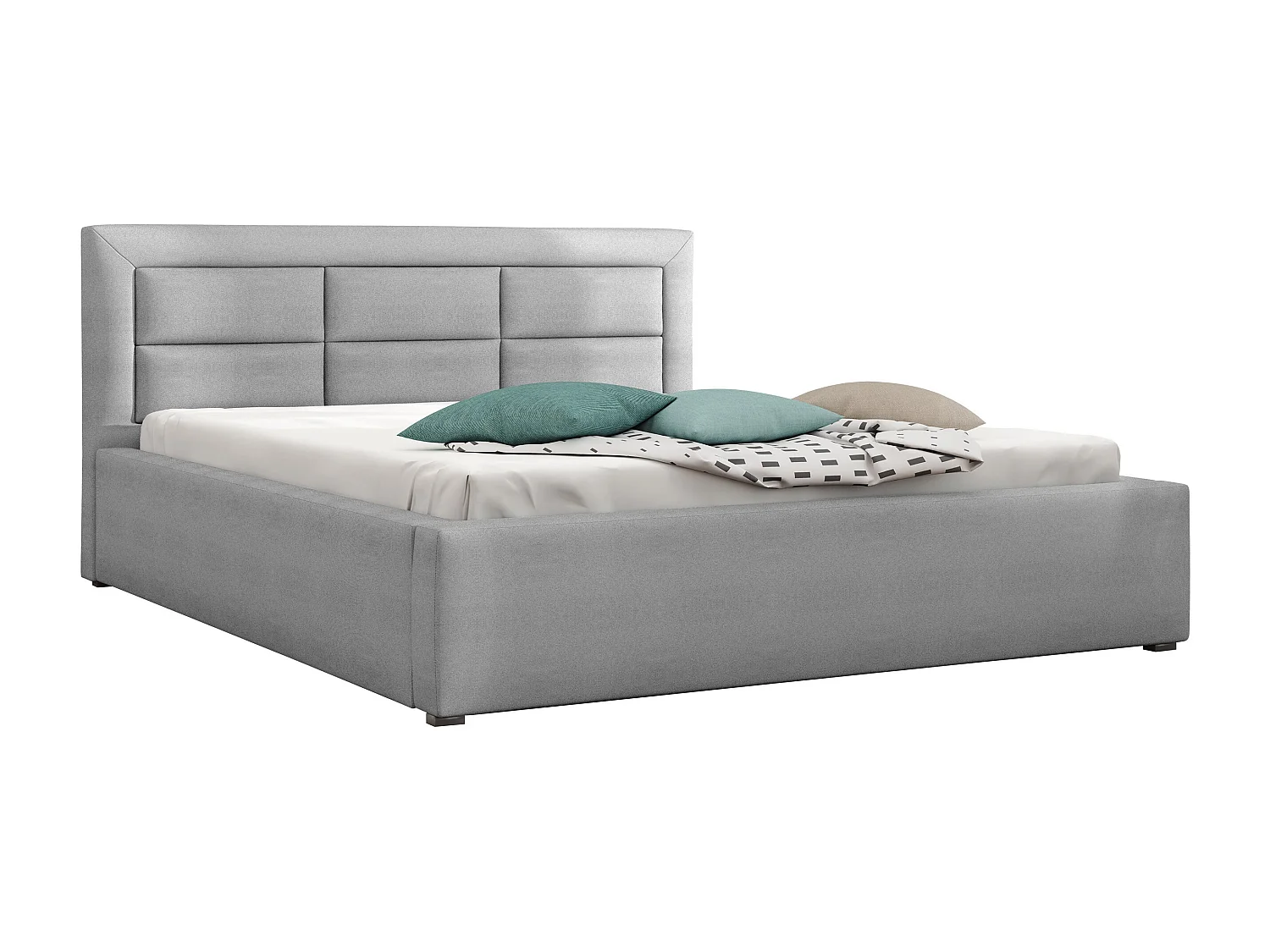 Lit Pomona 103, Unique, Gris, 120x200, Tissu, Disponible, 140x223x93cm