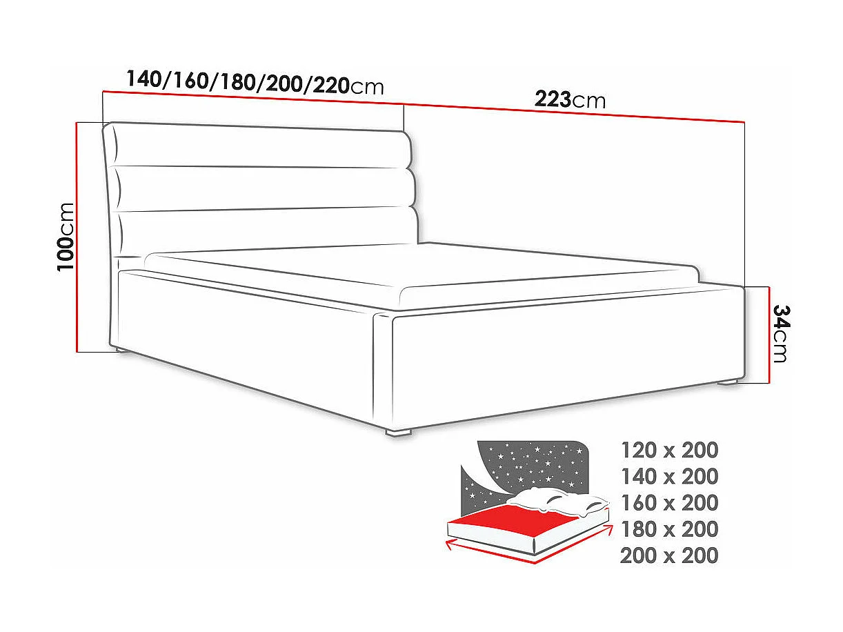 Cama Pomona 108, Casal, Preto, Tecido, Estrados de cama, 18x22x10cm