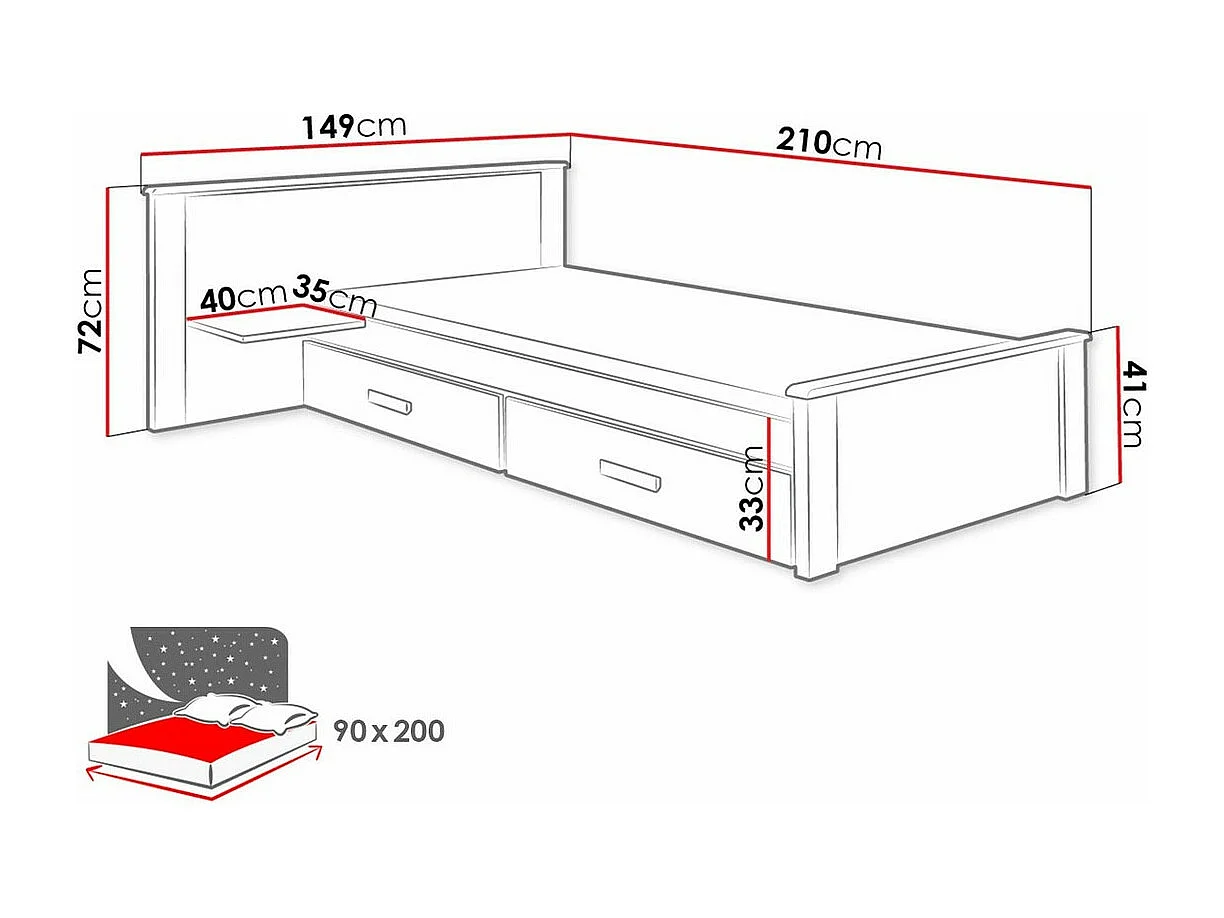 Cama Henderson 118, Individuales, Gris, 90x200, Aglomerado laminado, Somieres, 149x210cm