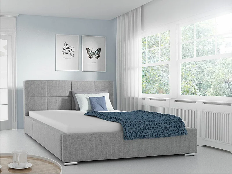 Cama Baltimore 122, Doble, Gris, 160x200, Tapiz, Somieres, 178x222x92cm