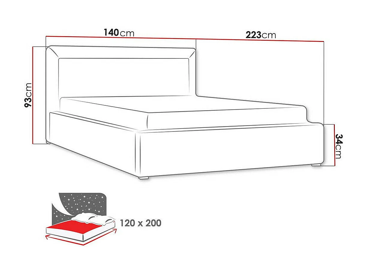 Lit Pomona 100, Unique, Marron, 120x200, Tissu, Disponible, 140x223x93cm