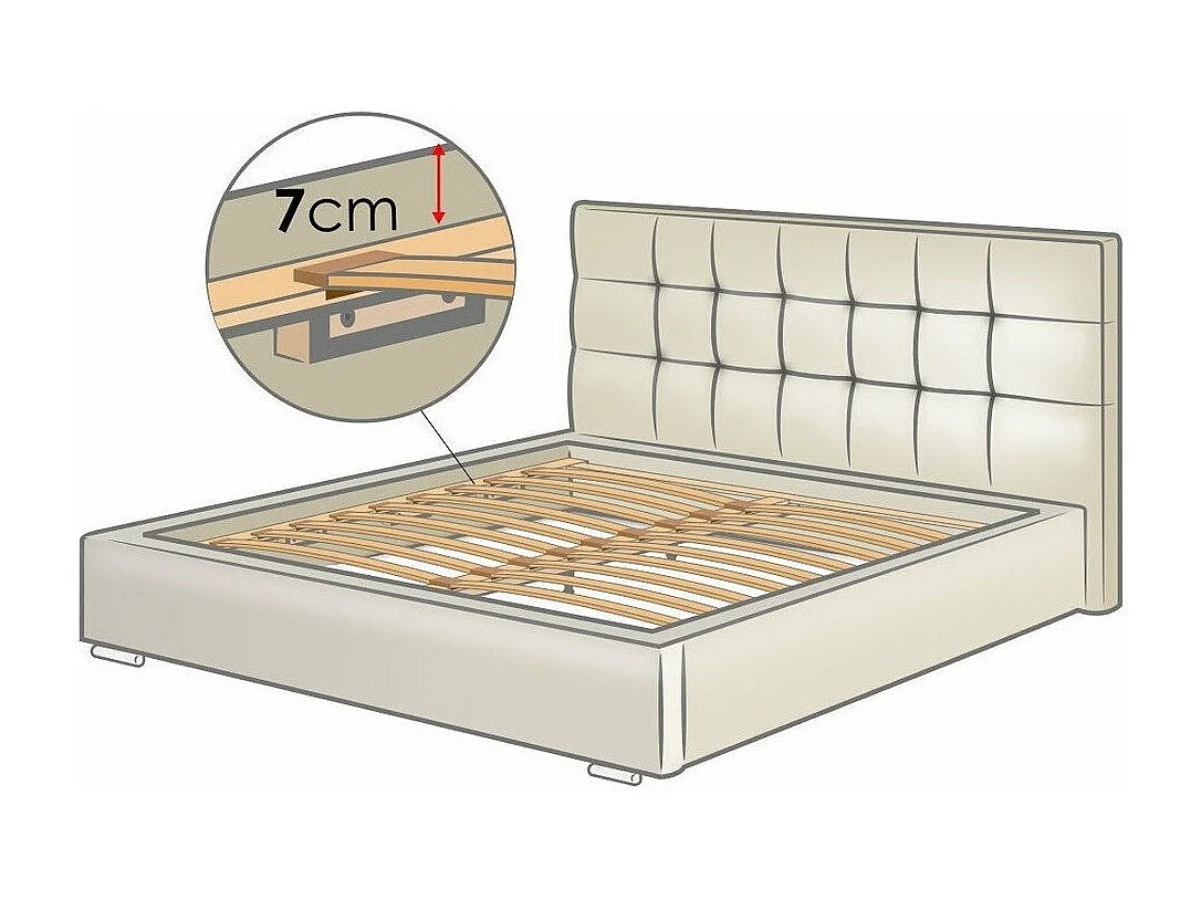Cama Baltimore 122, Doble, Blanco, 180x200, Cuero ecológico, Somieres, 198x222x92cm
