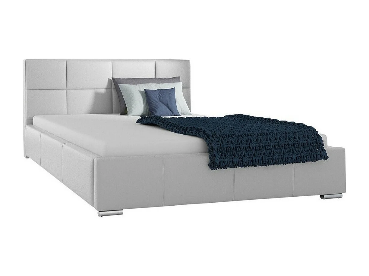 Cama Baltimore 122, Doble, Blanco, 180x200, Cuero ecológico, Somieres, 198x222x92cm