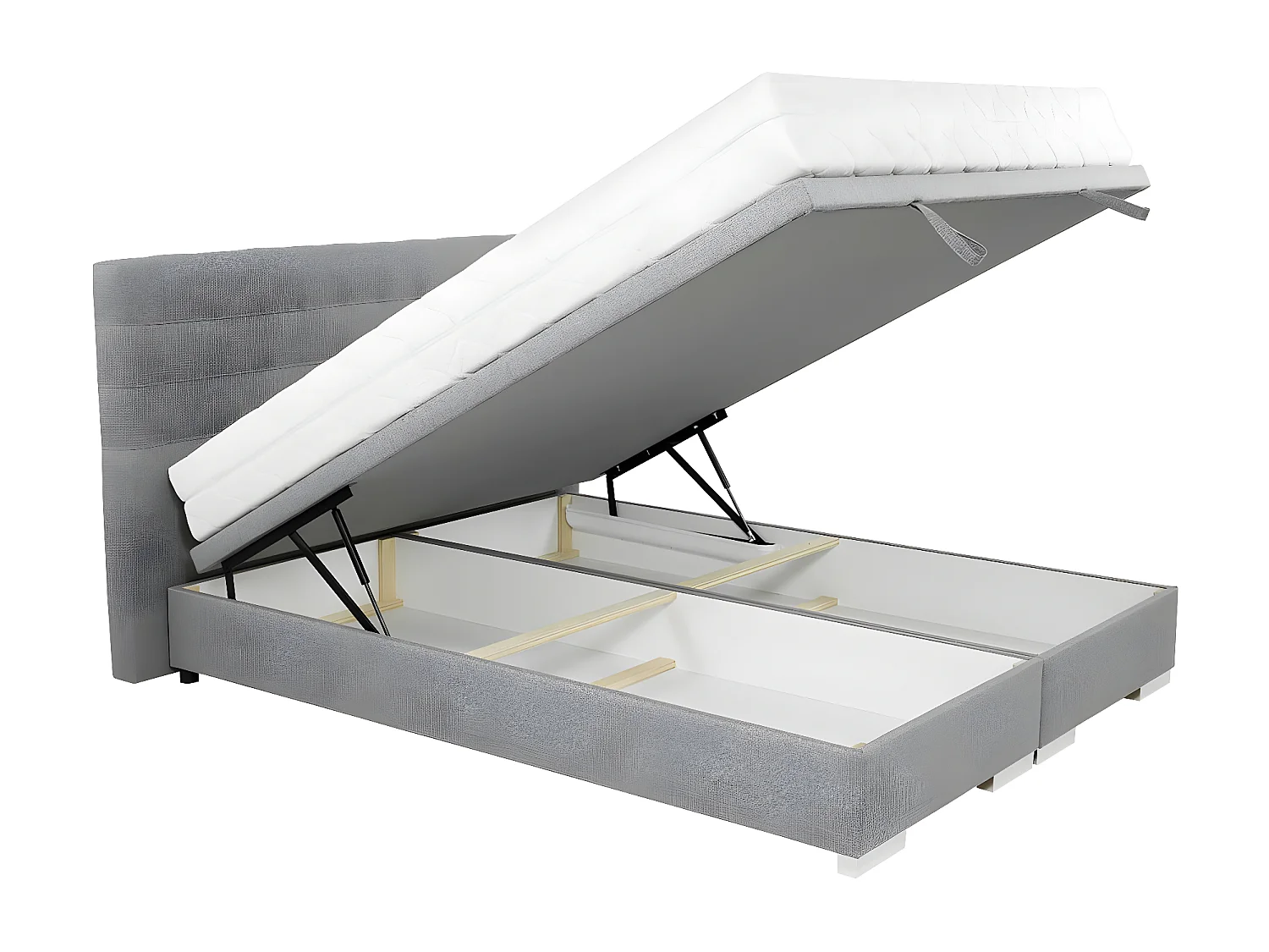 Lit Florence 107, Double, Gris, Tapisserie, Sommier à lattes, 160x214x109cm