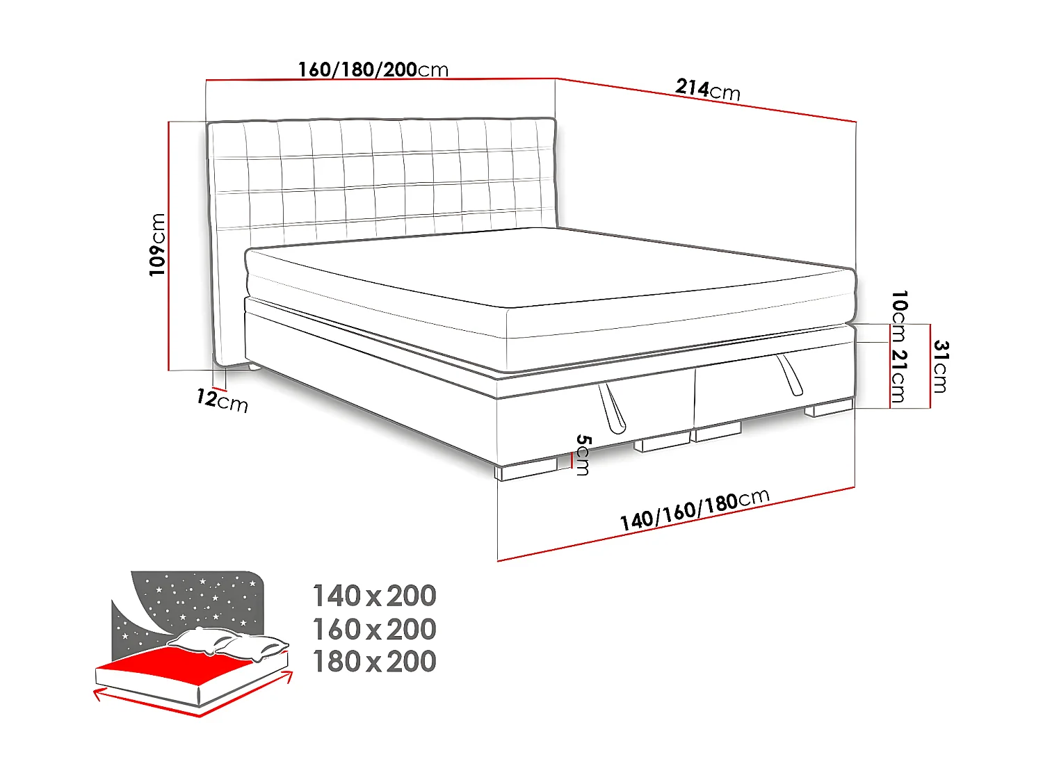 Cama Florence 107, Doble, Gris, Tapiz, Somieres, 160x214x109cm