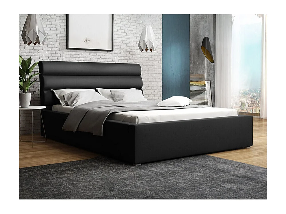 Cama Pomona 108, Doble, Negro, 180x200, Tapiz, Somieres, 200x223x100cm
