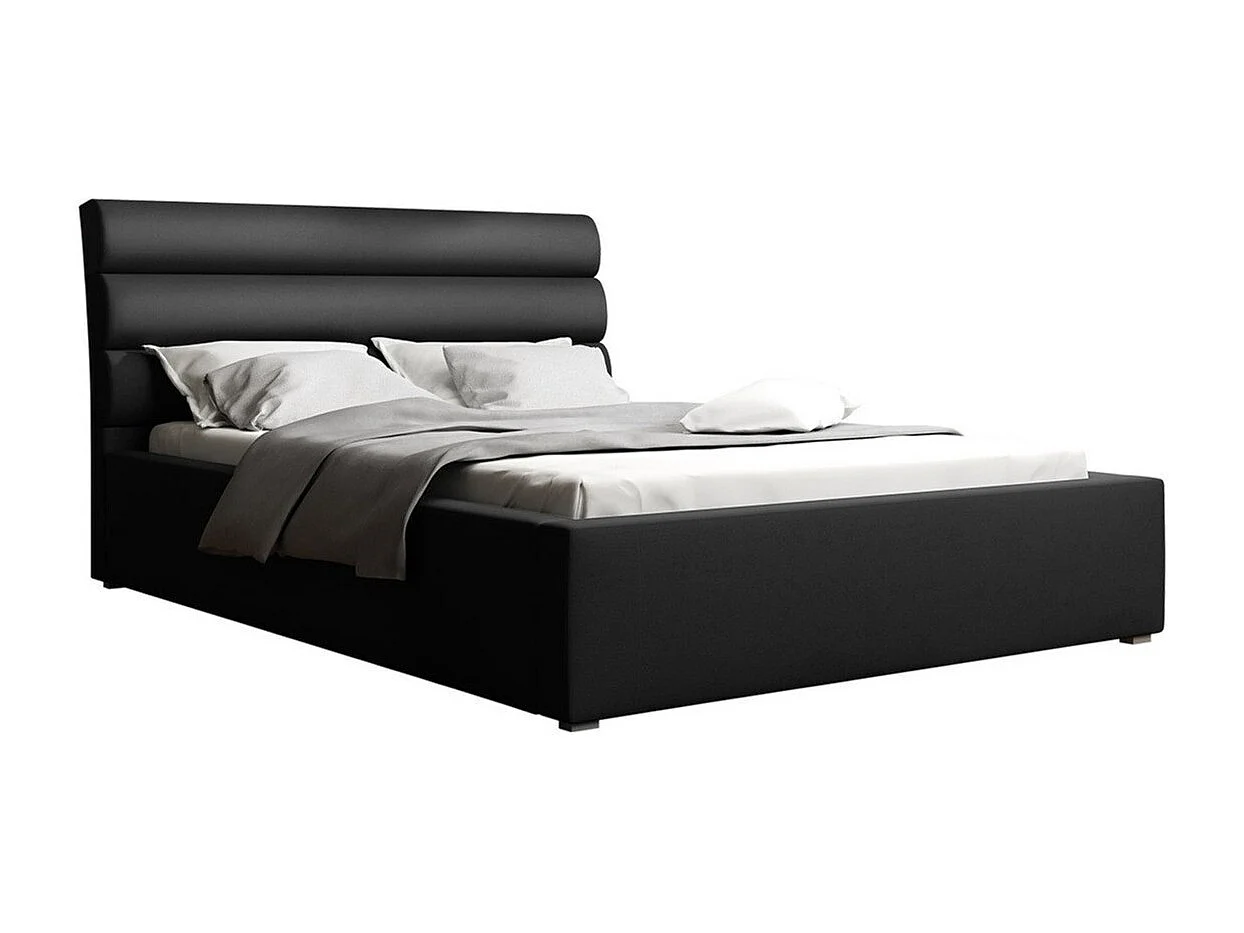 Lit Pomona 108, Double, Noir, 180x200, Tissu, Disponible, 200x223x100cm