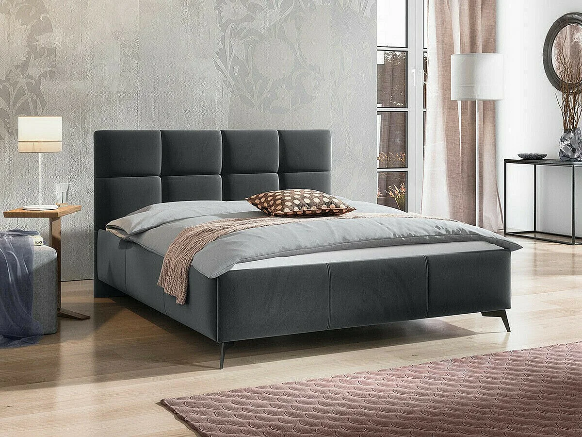 Lit ComfiDream 172, Double, Gris, 180x200, Tissu, Disponible, 189x216x106cm
