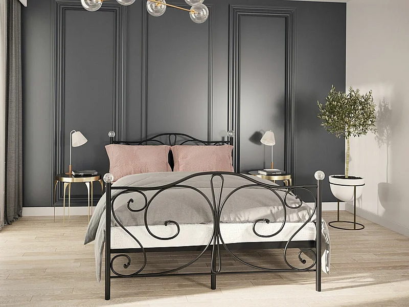 Cama Elmira 101, Individuales, Negro, 120x200, Metal, Somieres, 125x207x104cm