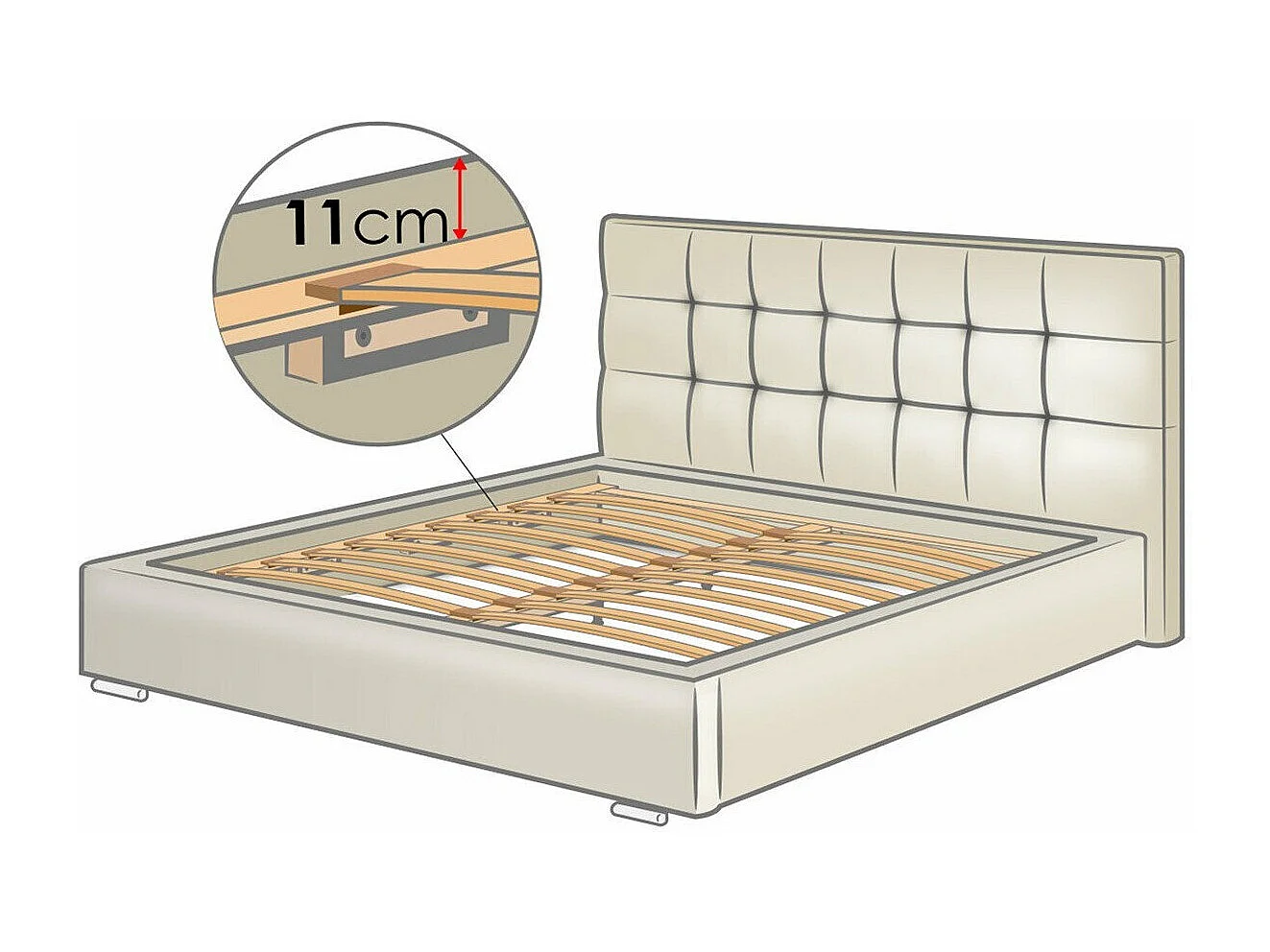 Letto Florence 100, Doppio, Nero, 140x200, Eco-pelle, Con, 158x216x105cm