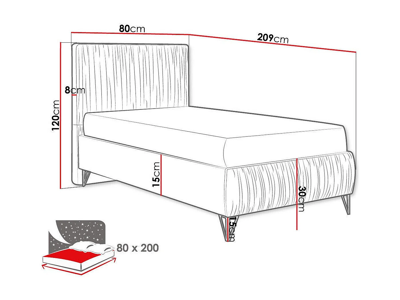 Cama Logan 112, Individuales, De color marrón claro, 80x200, Tapiz, Somieres, 80x209cm