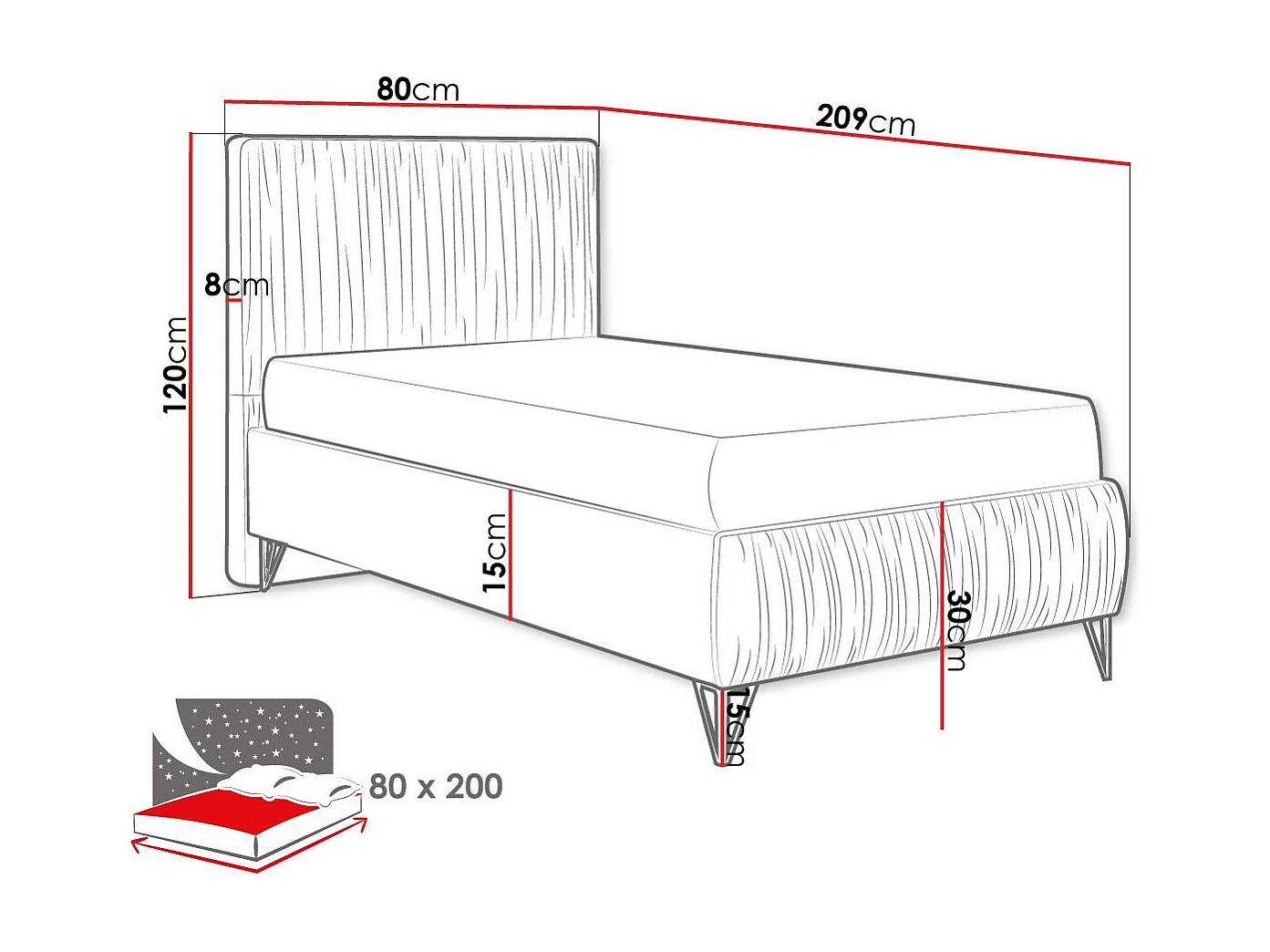 Cama continental Logan 112, Individuales, De color marrón claro, 80x200, Tapiz, Somieres