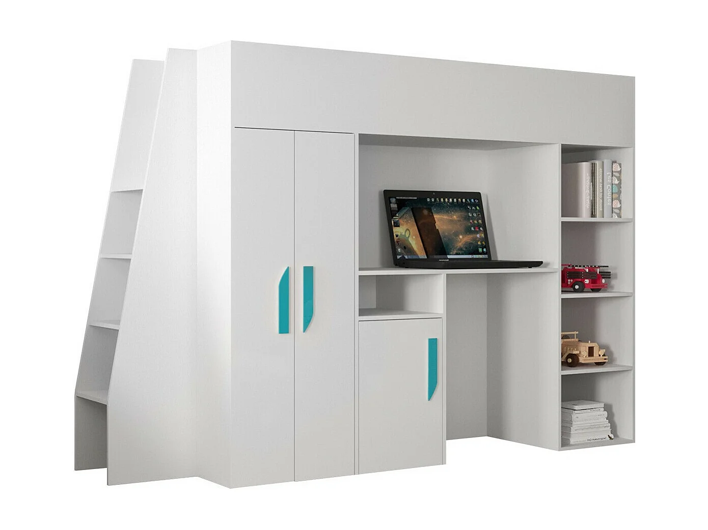 Lit haut Hartford 355, Unique, Blanc, 90x200, Stratifié, Sommier à lattes, 94x230x165cm