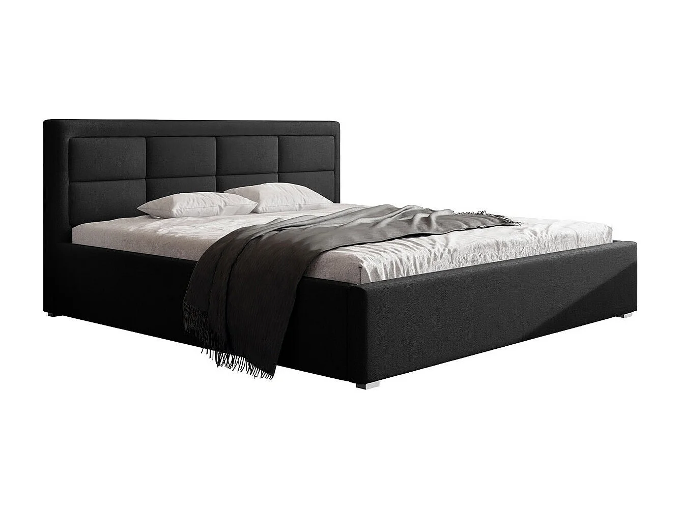 Cama Pomona 102, Casal, Preto, Tecido, Estrados de cama, 22x22x9cm