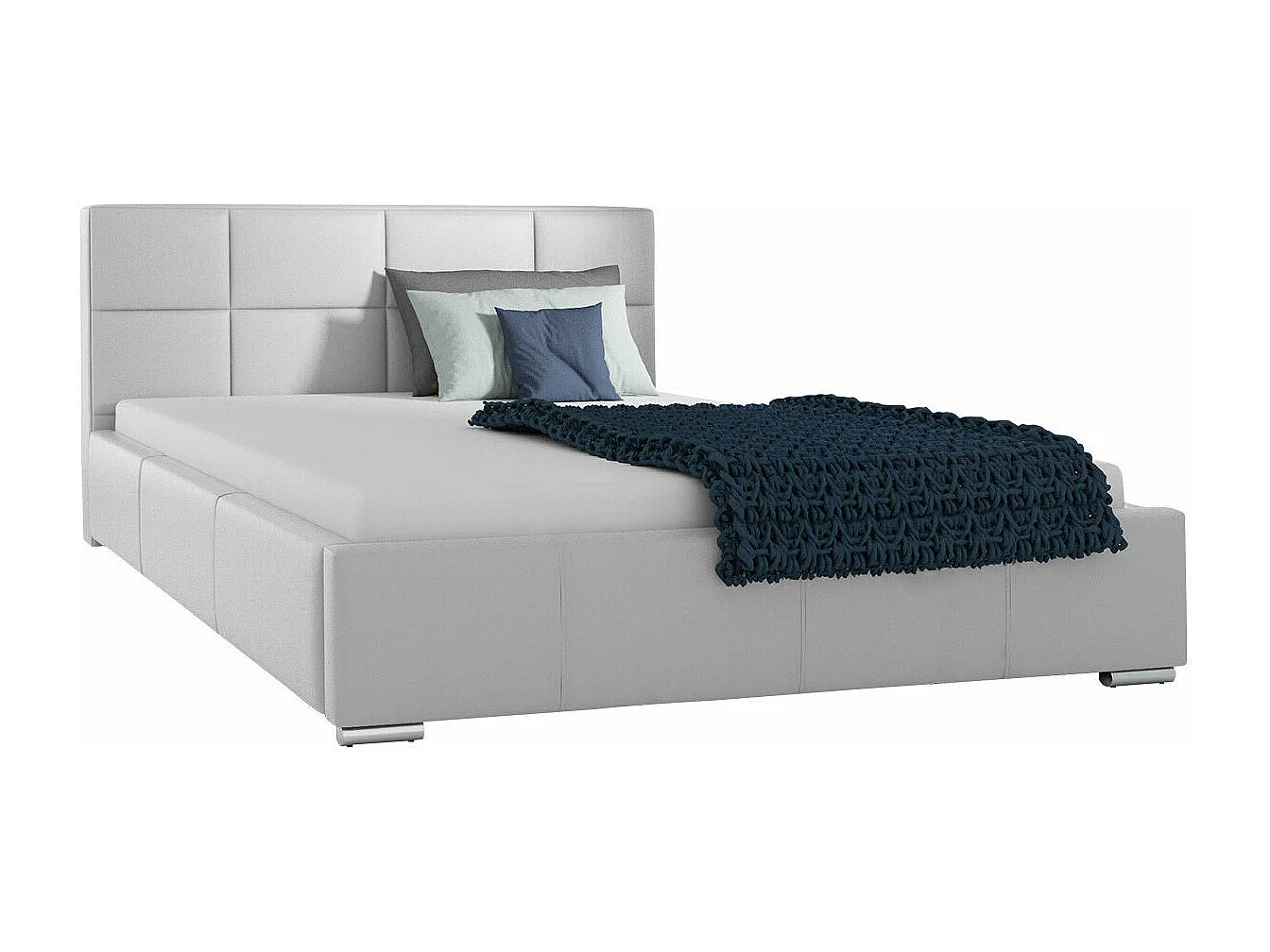 Cama Baltimore 122, Doble, Blanco, 140x200, Cuero ecológico, Somieres, 158x222x92cm