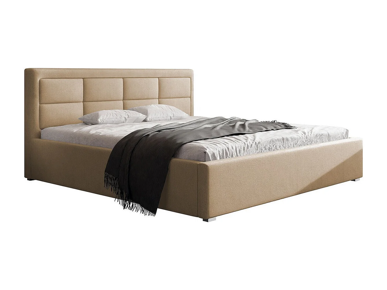 Cama Pomona 102, Doble, De color marrón claro, 200x200, Tapiz, Somieres, 220x223x93cm