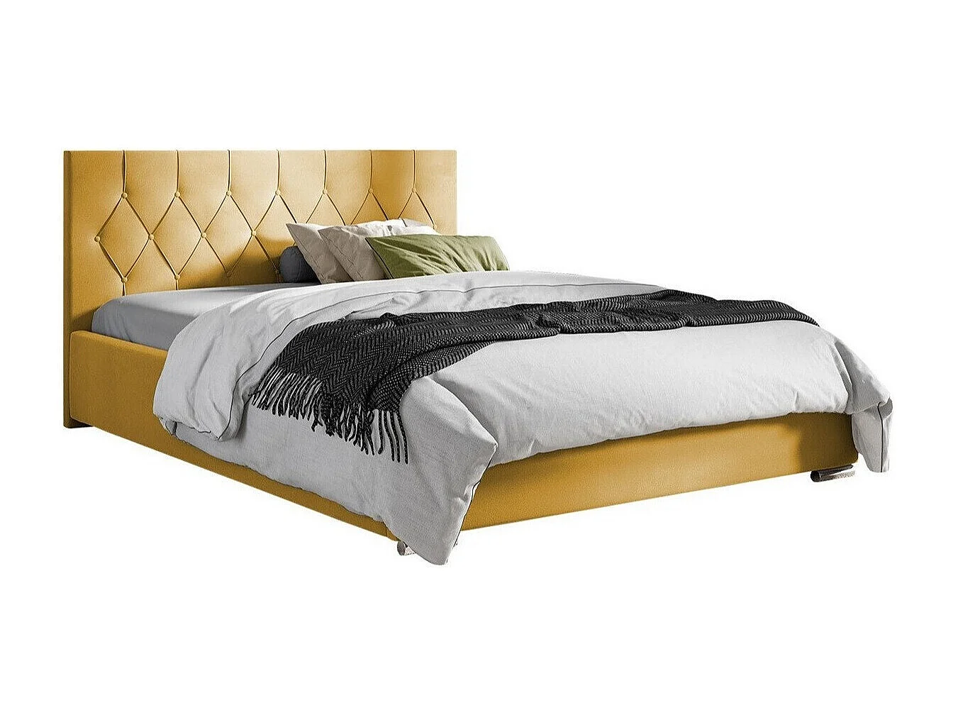 Lit Baltimore 160, Unique, Jaune, 120x200, Tissu, Disponible, 138x222x92cm