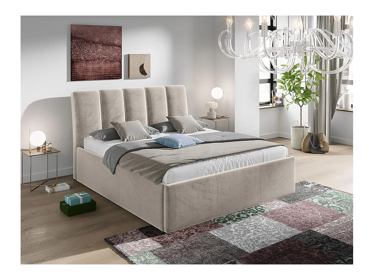 Cama ComfiDream 167, Doble, De color marrón claro, 180x200, Tapiz, Somieres, 192x219cm