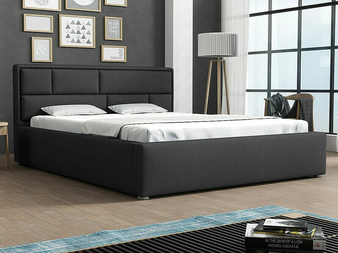 Cama Pomona 104, Doble, Gris, 160x200, Tapiz, Somieres, 180x223x93cm