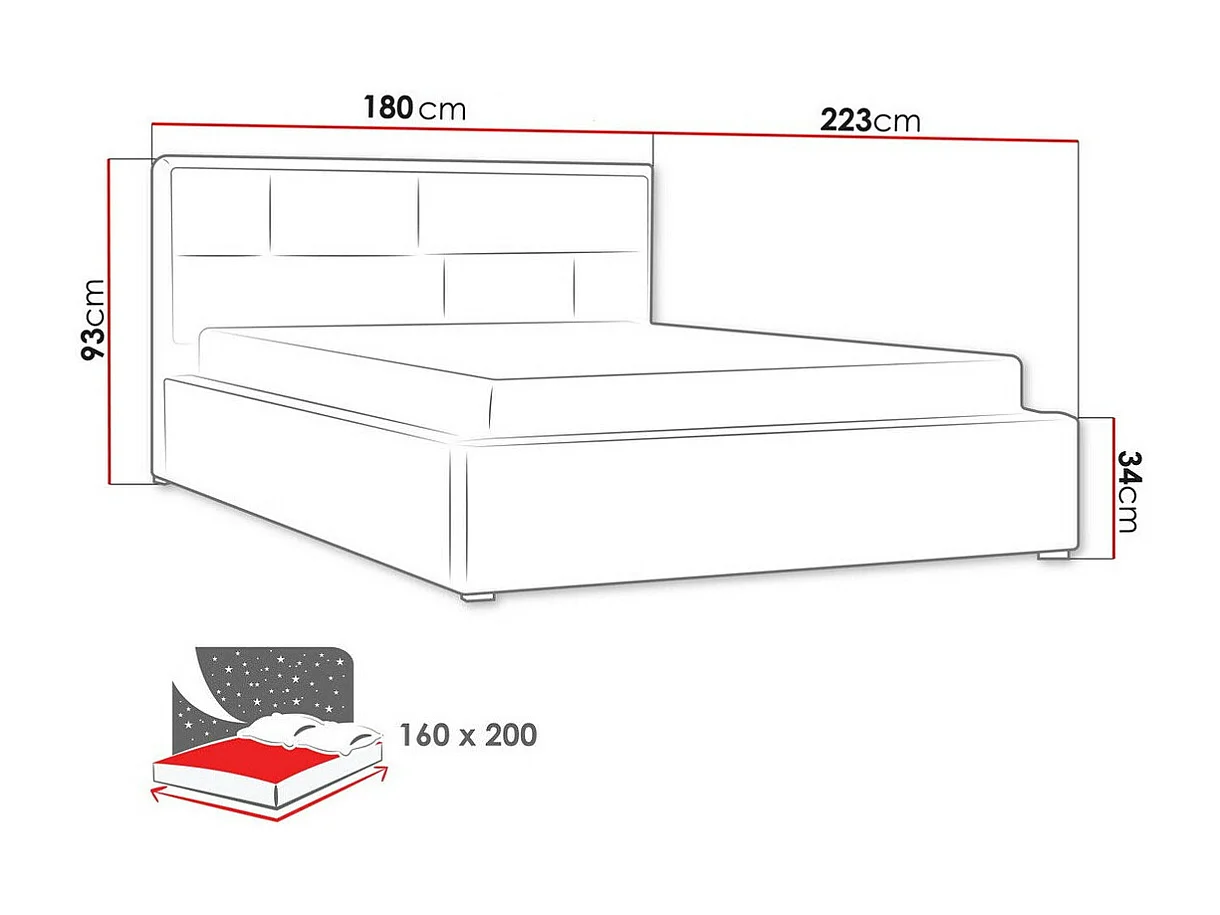 Cama Pomona 104, Doble, Gris, 160x200, Tapiz, Somieres, 180x223x93cm
