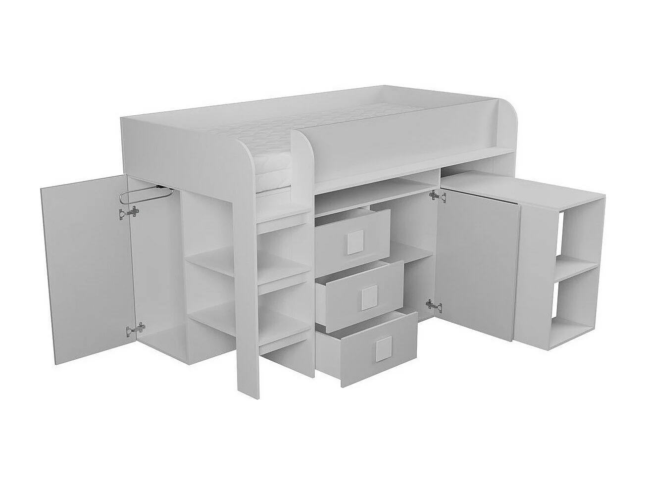 Lit Hartford 190, Unique, Noir, 90x200, Stratifié, Disponible, 107x204x125cm