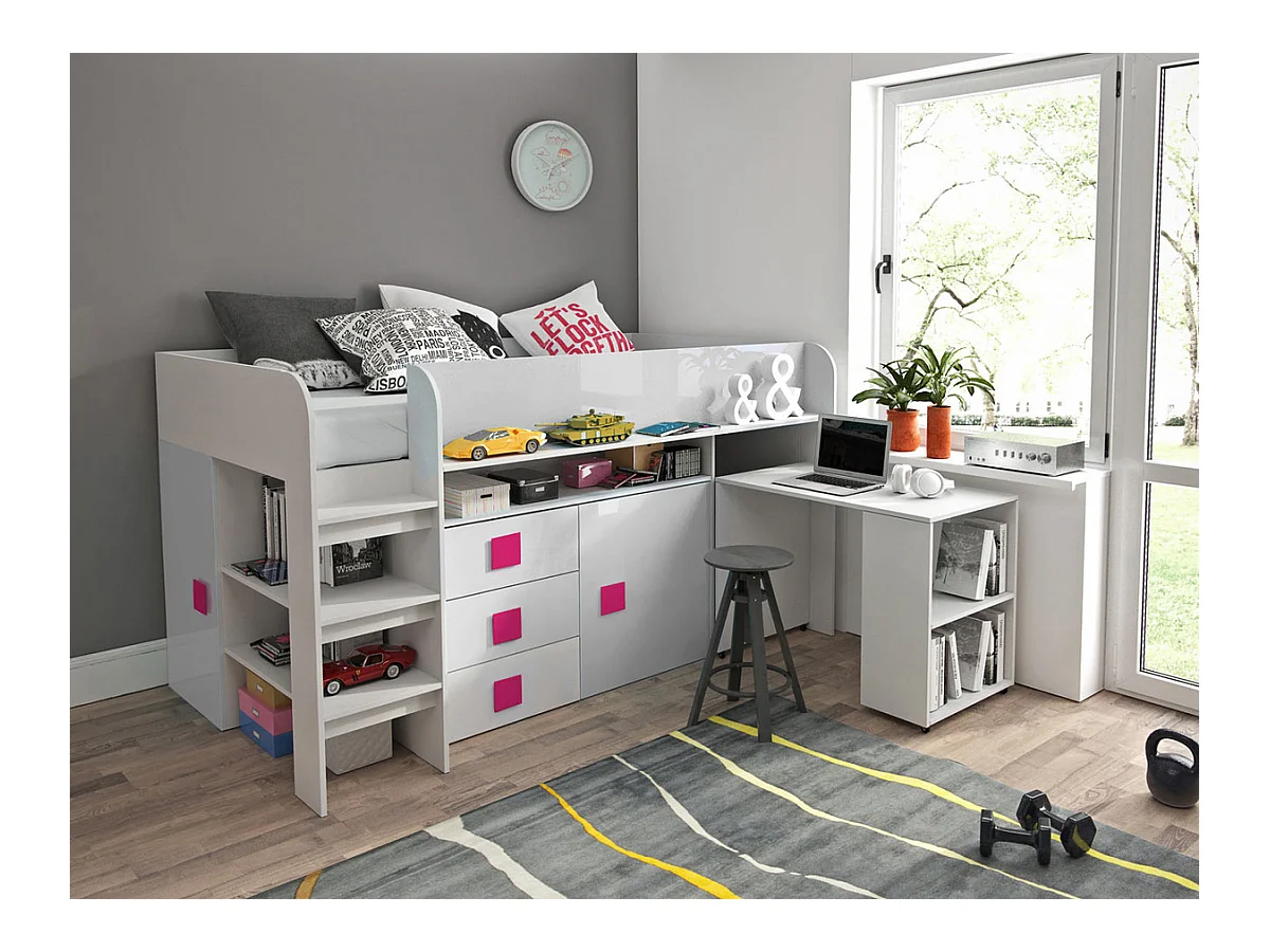 Cama Hartford 190, Individuales, Blanco, 90x200, Aglomerado laminado, Somieres, 107x204cm