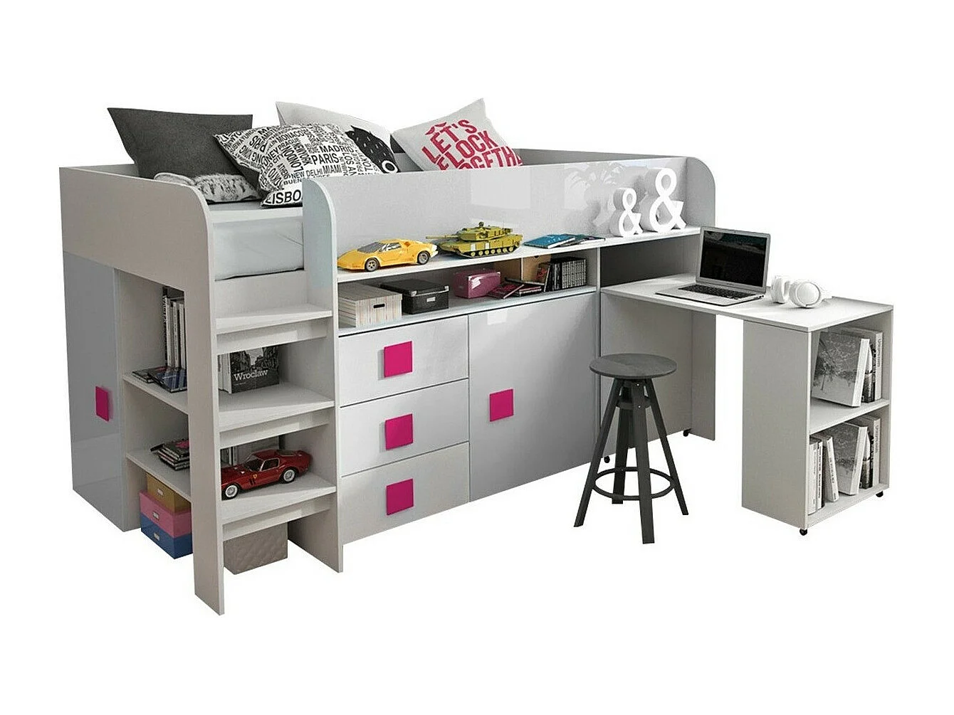 Cama Hartford 190, Individuales, Blanco, 90x200, Aglomerado laminado, Somieres, 107x204cm