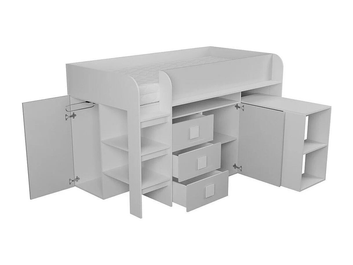 Cama Hartford 190, Individuales, Blanco, 90x200, Aglomerado laminado, Somieres, 107x204cm