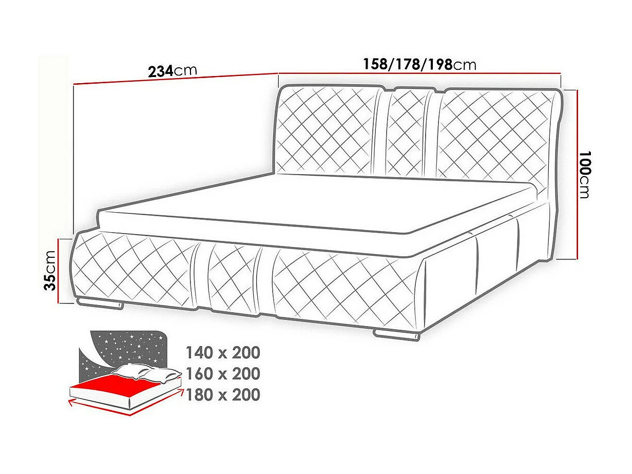 Cama Baltimore 103, Casal, Branco, Eco couro, Estrados de cama